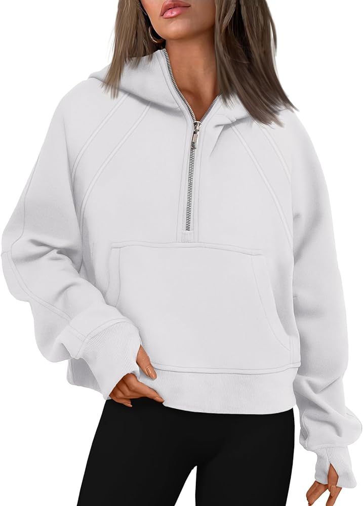 WYNNQUE Womens Quarter Zip Pullover Cropped Hoodies Long Sleeve Fleece Half Zip Sweatshirts Fall ... | Amazon (US)