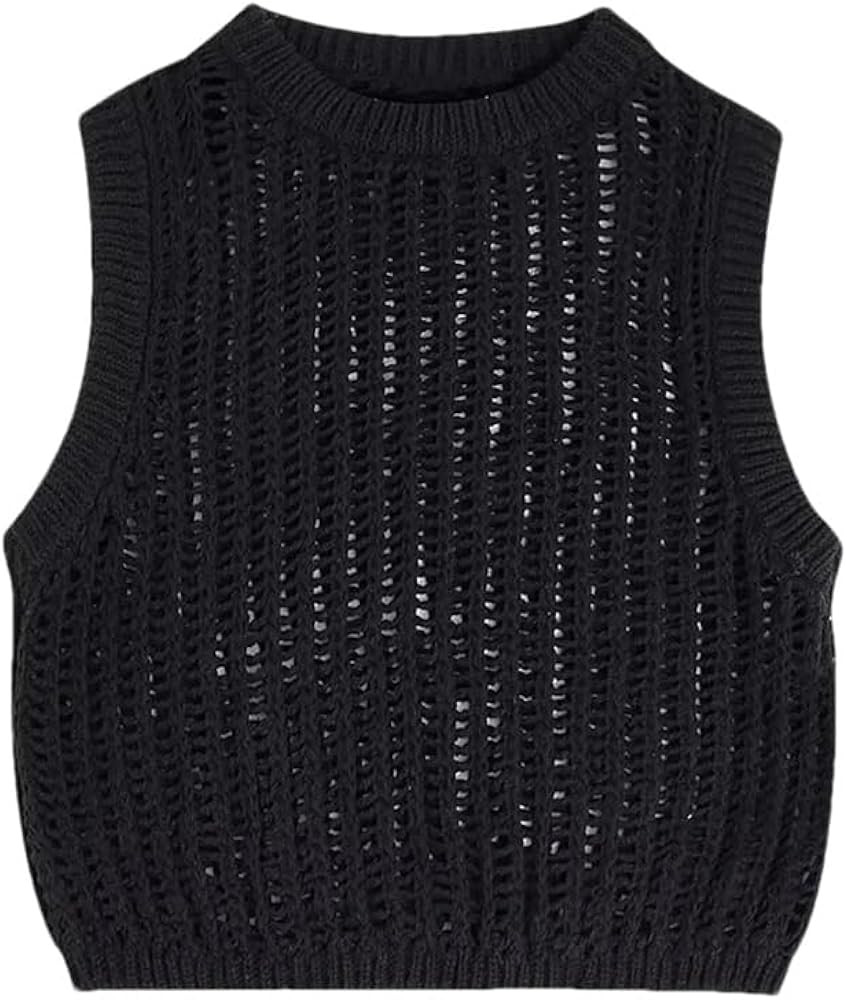 DBFBDTU Knit Vest For Women Women Knit Cropped Vest Sweater O Neck Sleeveless Female Waistcoat To... | Amazon (US)