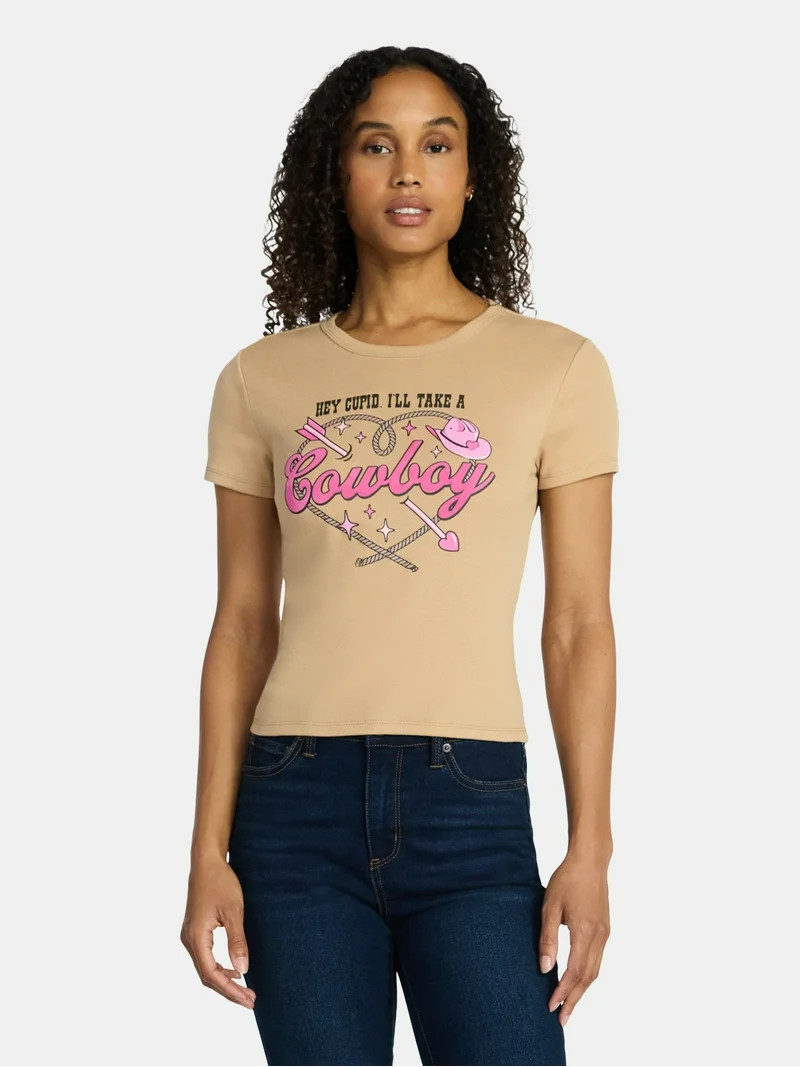 Valentine's Day Women’s Hey Cupid Cowboy Graphic Tee, Sizes XXS-XXL | Walmart (US)