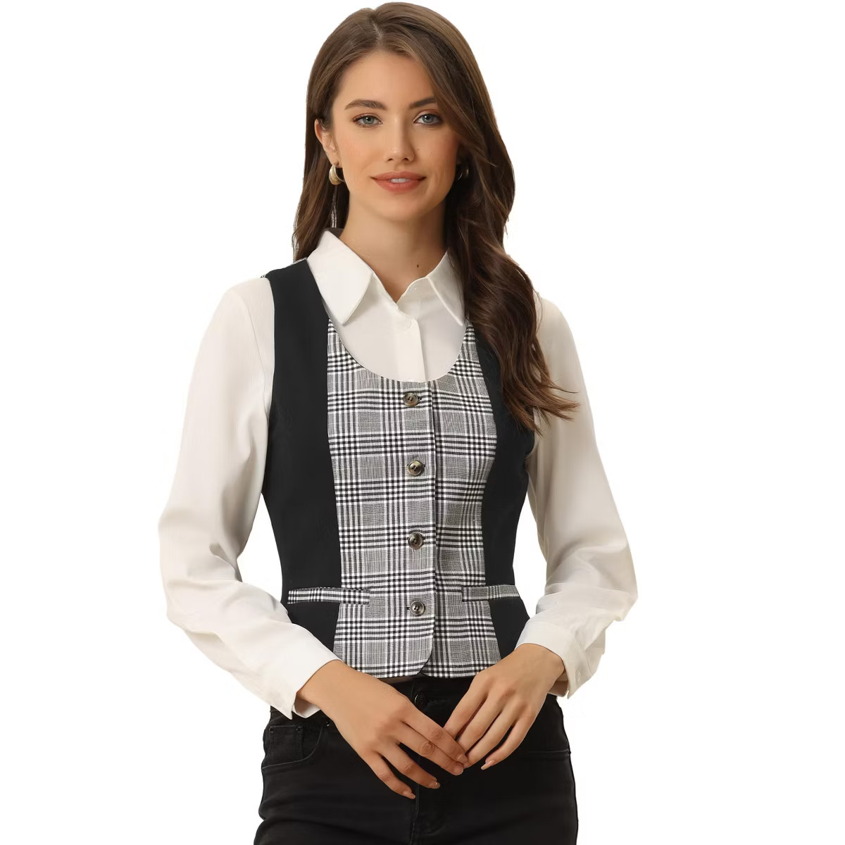 Allegra K Women's Vintage Plaid Button-Down Work Dressy Waistcoat Vests | Target