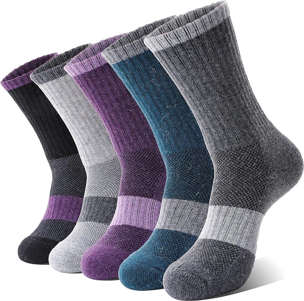 Anlisim Merino Wool Hiking Socks for Women Thermal Winter Warm Boot Work Cushion Socks 5 Pairs | Amazon (US)