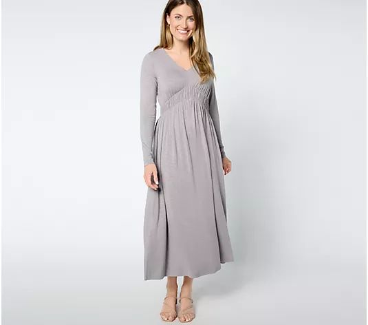 Peace Love World Regular V-Neck Long Sleeve Midi Dress - QVC.com | QVC