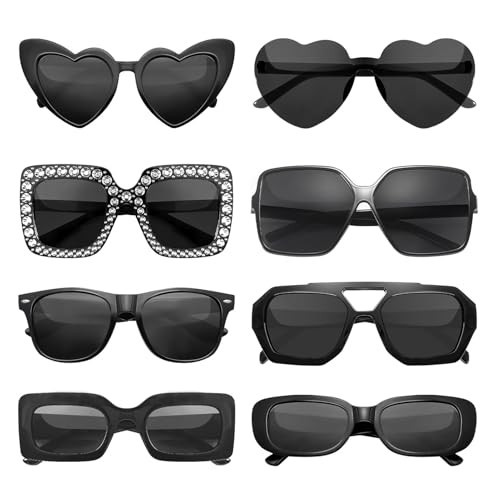 Pibupibu 8 Pack Black Sunglasses Bulk Adult Party Favors, Fun Novelty Black Sunglasses for Women Costume Accessories Eyewear Set | Amazon (US)