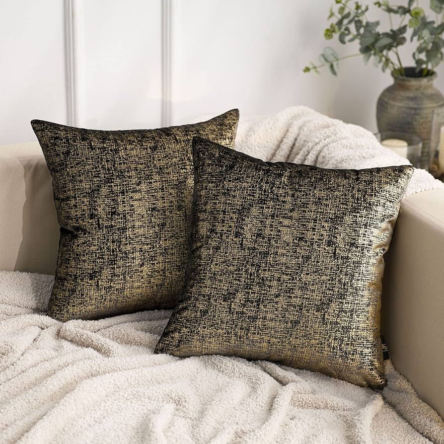 Phantoscope Pack of 2 Sparkling Velvet Geometric-Pattern Throw Decorative Pillow Cover Soft Gold ... | Amazon (US)
