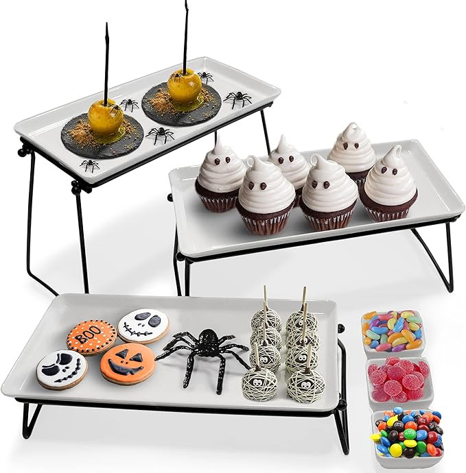 3 Tiered Serving Tray Stand - 3 X-Large Ceramic Plates (13.5"x6.5") +3 Sauce Dishes - Elegant Cak... | Amazon (US)