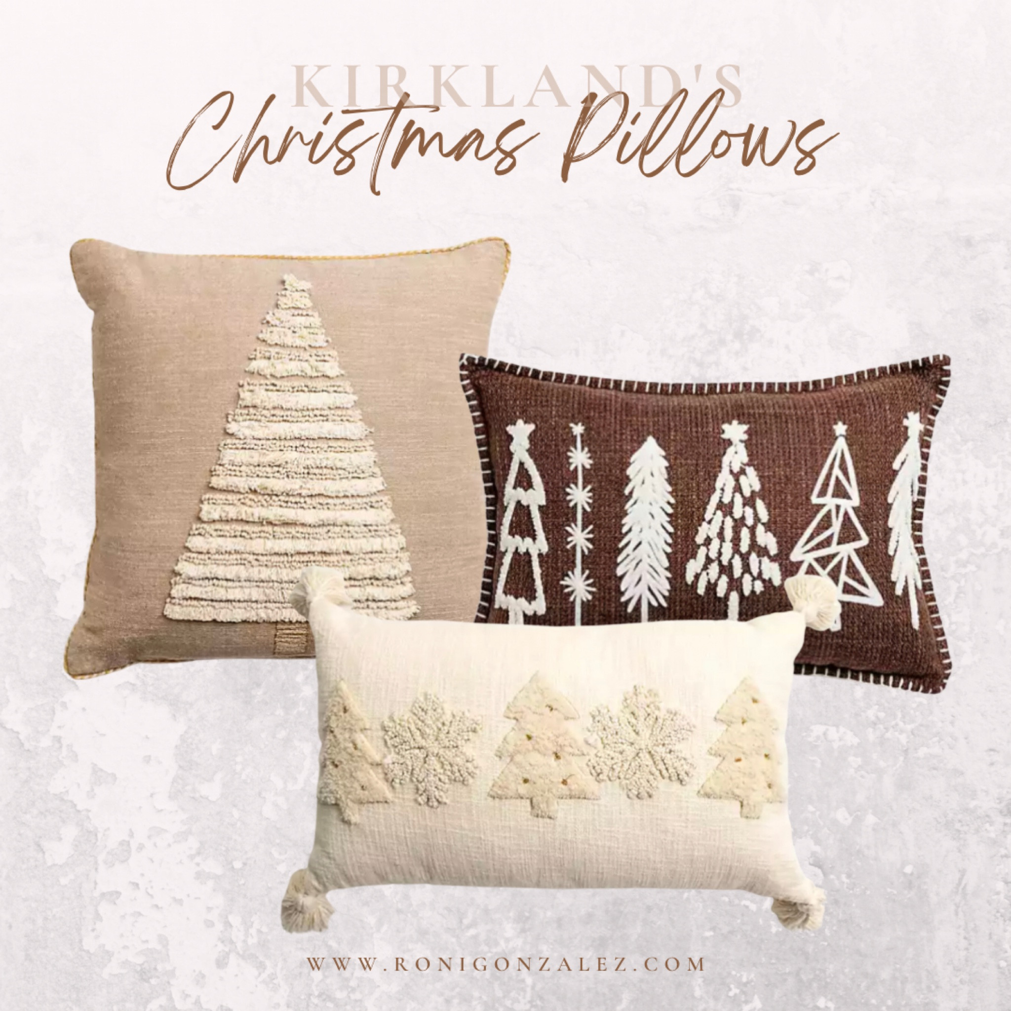 Kirkland’s Home Christmas Pillows | Browns & Neutrals | Christmas Decor | Holiday Decor 

#LTKHoliday #LTKsalealert #LTKHolidaySale