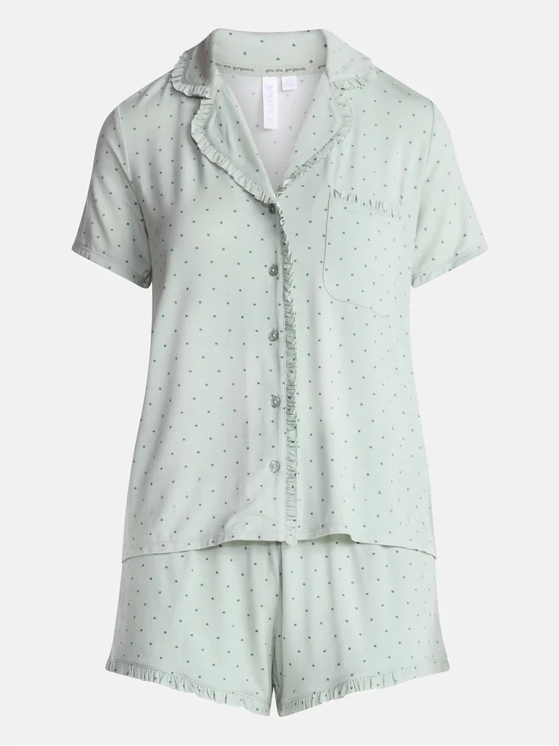 Joyspun Women\u2019s Modal-Blend Ruffle Trim Notch Collar Top and Shorts Pajama Set, 2 Piece, Siz... | Walmart (US)