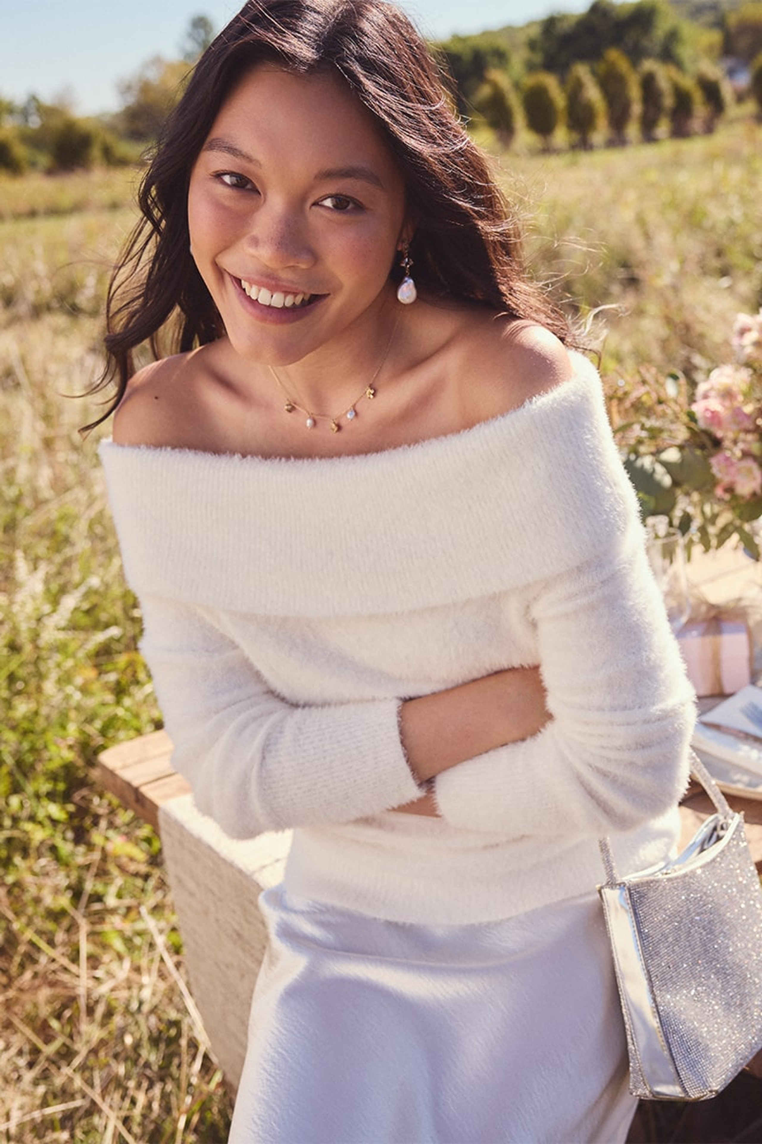 Jaclyn Fuzzy Off The Shoulder Sweater | Francesca's