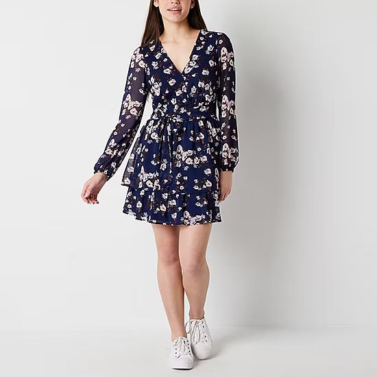 Speechless Juniors Long Sleeve Floral Fit + Flare Dress | JCPenney