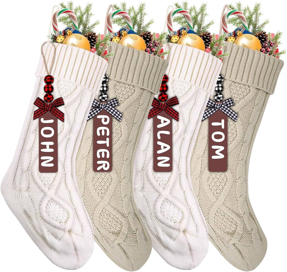 XIMISHOP 4PCS Christmas Stockings, 18inch Large Personalized Cable Knitted Xmas Hanging Stocking ... | Amazon (US)