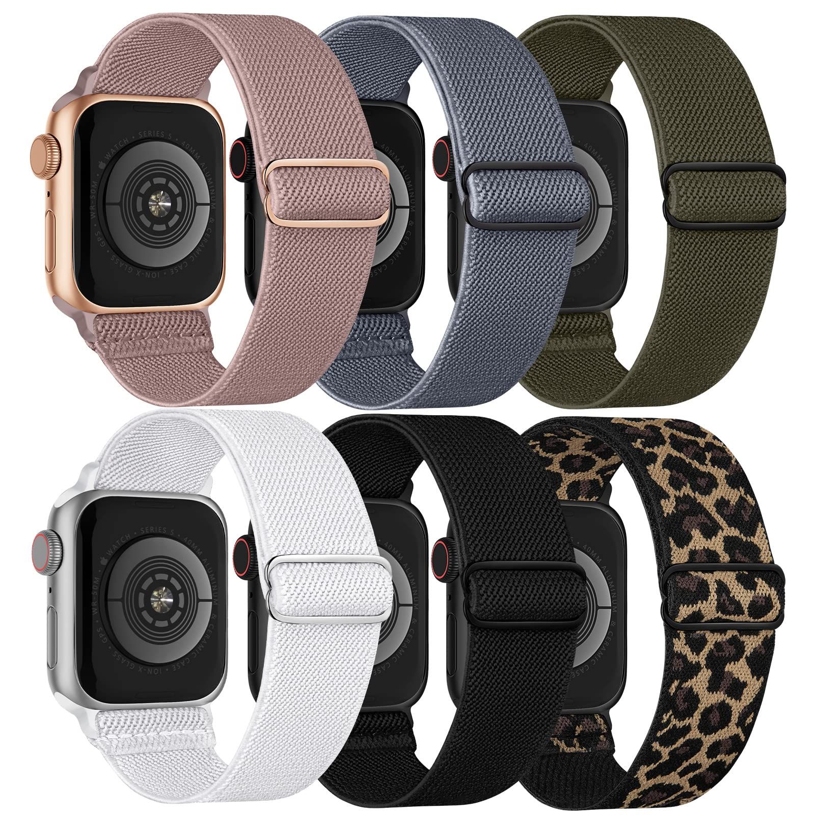 Stretchy Solo Loop Bands Compatible with Apple Watch Band 42mm 44mm 45mm, Adjustable Braided Elastic | Amazon (US)