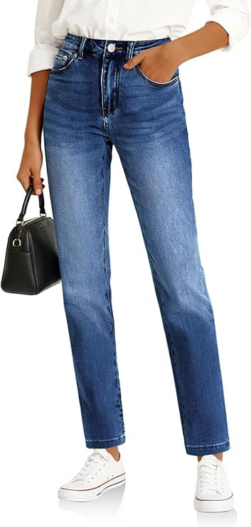 Cicy Bell Womens Straight Leg Jeans High Waisted Mid Rise Stretchy Denim Pants Tapered Petite Jea... | Amazon (US)
