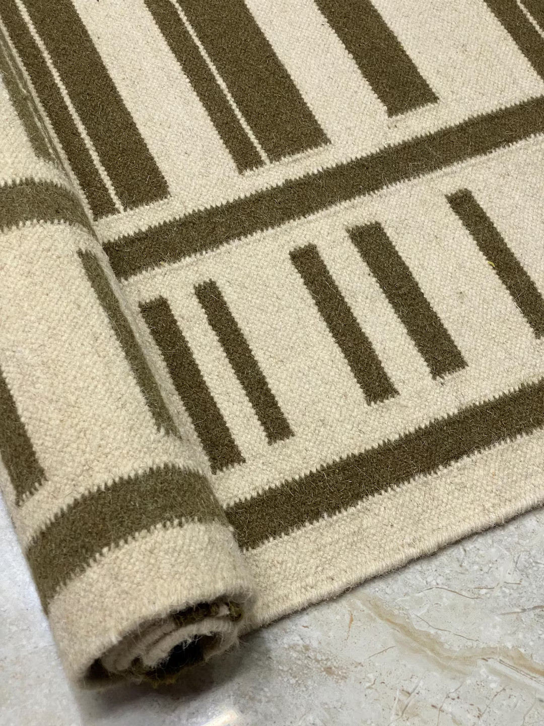 Handwoven Wool Kilim Rug – Green Ivory & Beige Ivory Geometric Flatweave Modern Area Carpet - E... | Etsy (US)