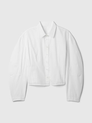 Organic Cotton Poplin Barrel-Sleeve Cropped Shirt | Gap (US)