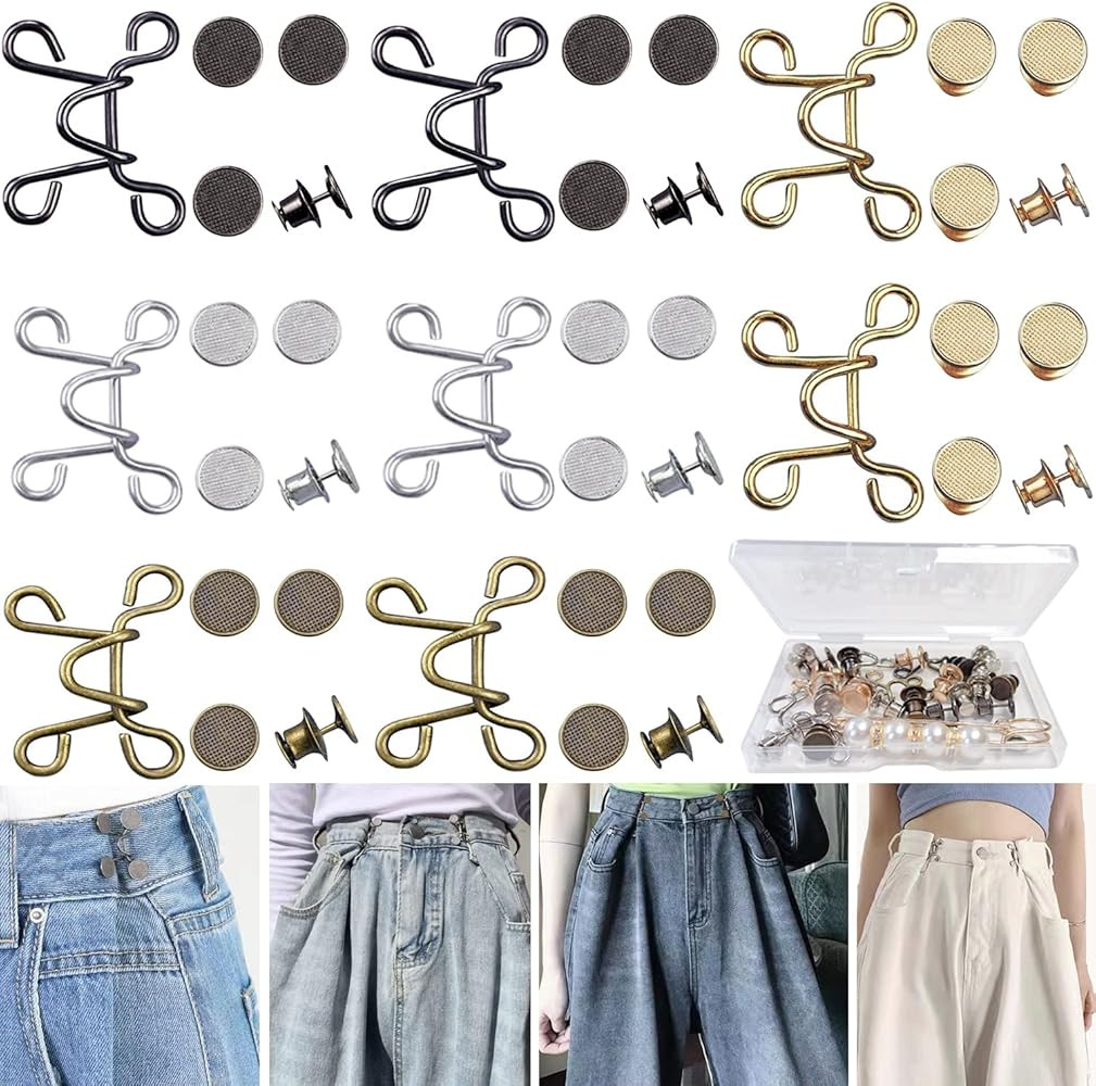 48 Pieces Adjustable Waist Buckle Extender Set, 8 Set 4 Style Jean Button Pins No Sewing Pants Cl... | Amazon (US)