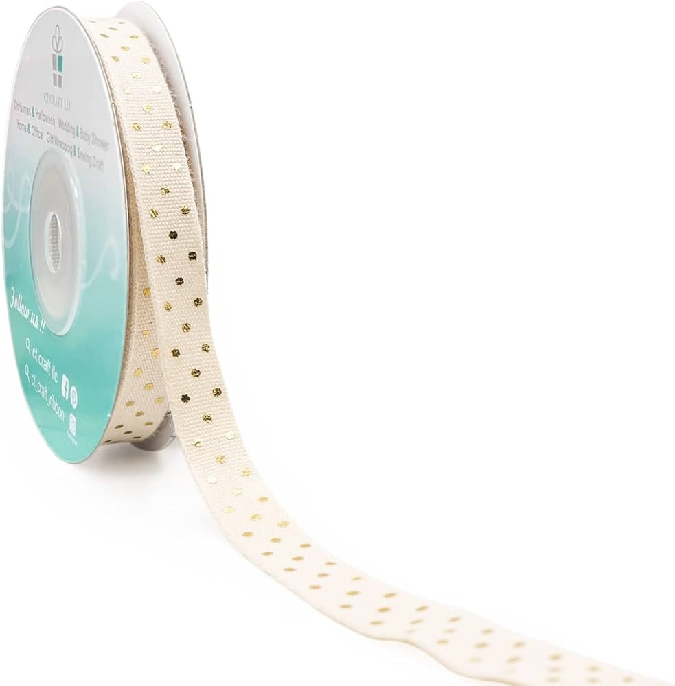 CT CRAFT LLC Cotton Ribbon with Gold Dots - 3/8" (10 mm) x 10 Yards | Amazon (US)