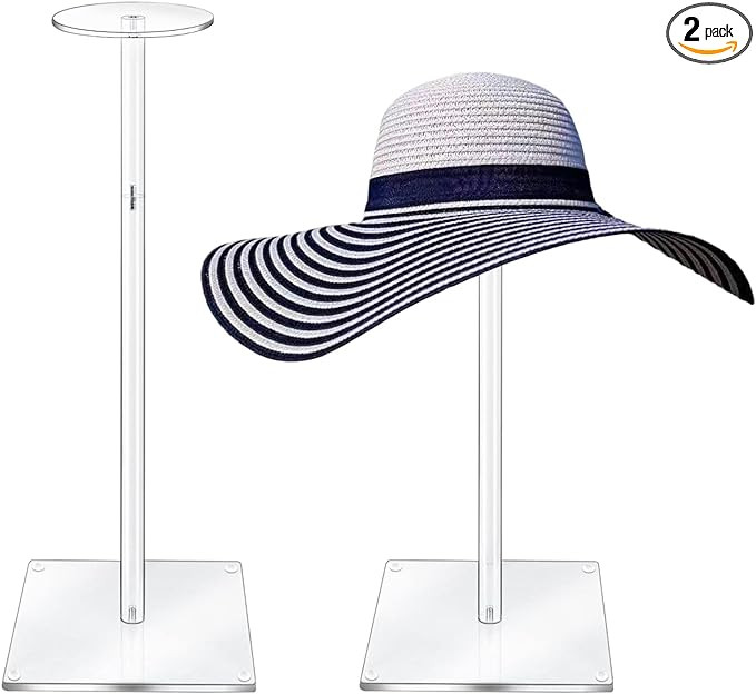 Acrylic Hat Stand and Wig Display Rack, 2pcs 17" Clear Hat Stands for Display, Adjustable Height ... | Amazon (US)