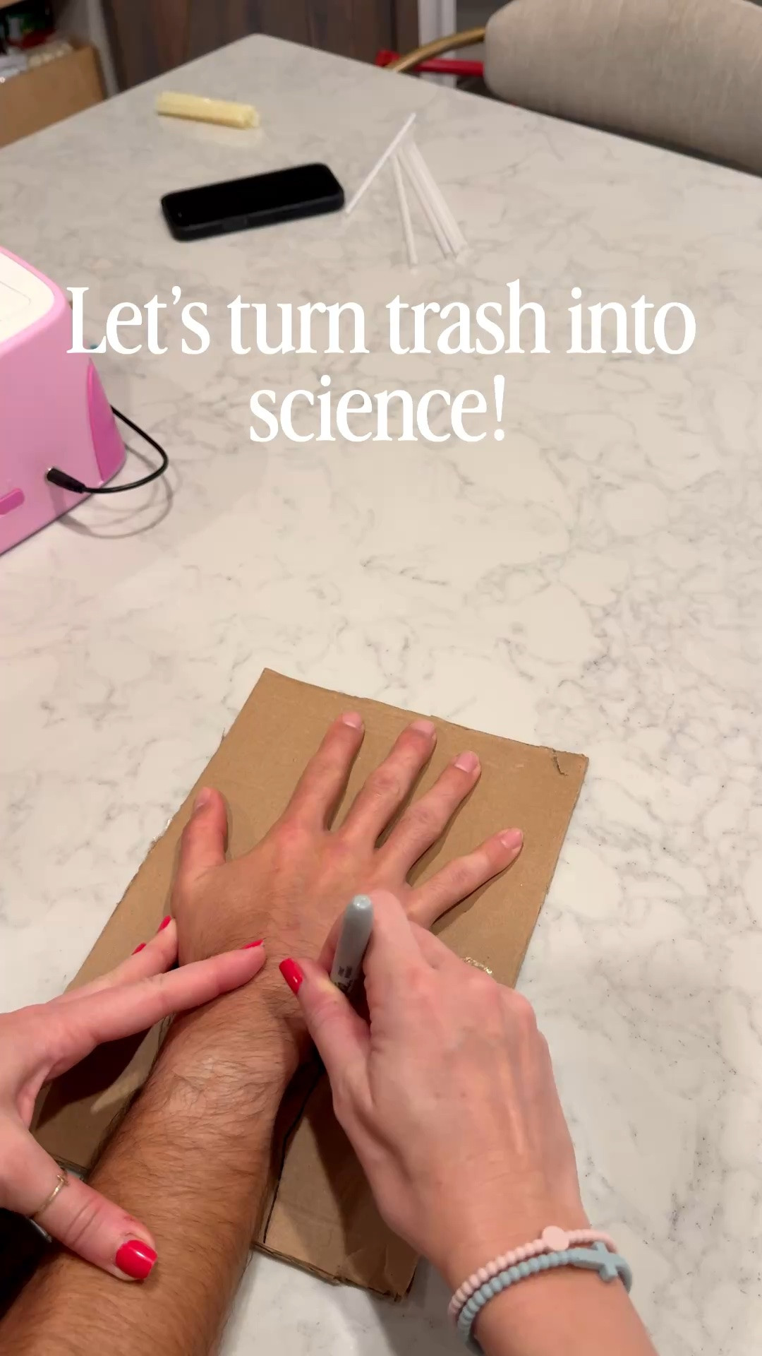 We turned some trash into science! This kid friendly cutter has a covered blade so it won’t harm little hands and two speeds to help them cut with control. 

How to: 
• Trace a hand and cut it out!
• Hot glue plastic straws to each finger and lace string through them. 
• Bend the cardboard at the joint so the hand can move!

#LTKmomlife #LTKKids