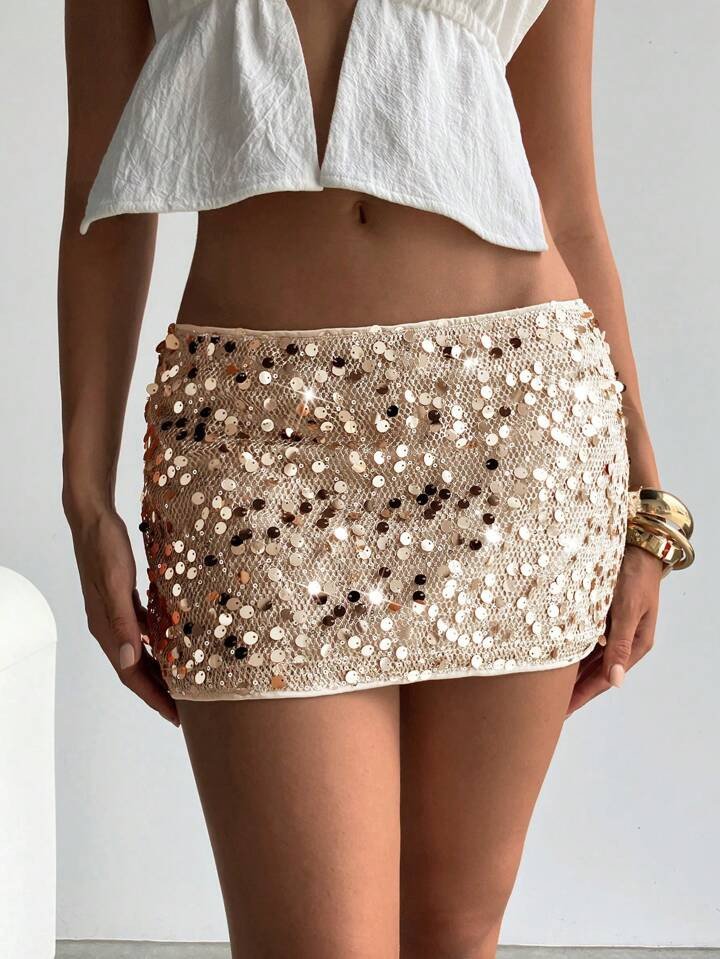 Shiny Mini Tight Mesh Sequin Low Waist Party Clubwear Skirt | SHEIN