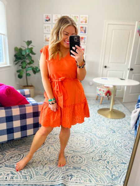 Eyelet orange vneck mini bow dress Easter new arrival spring Walmart Fashion find. 

#LTKSale #LTKcurves #LTKfit