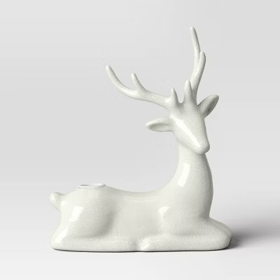 8.25" Taper Crackled Ceramic Deer Christmas Candle Holder White - Wondershop™ | Target