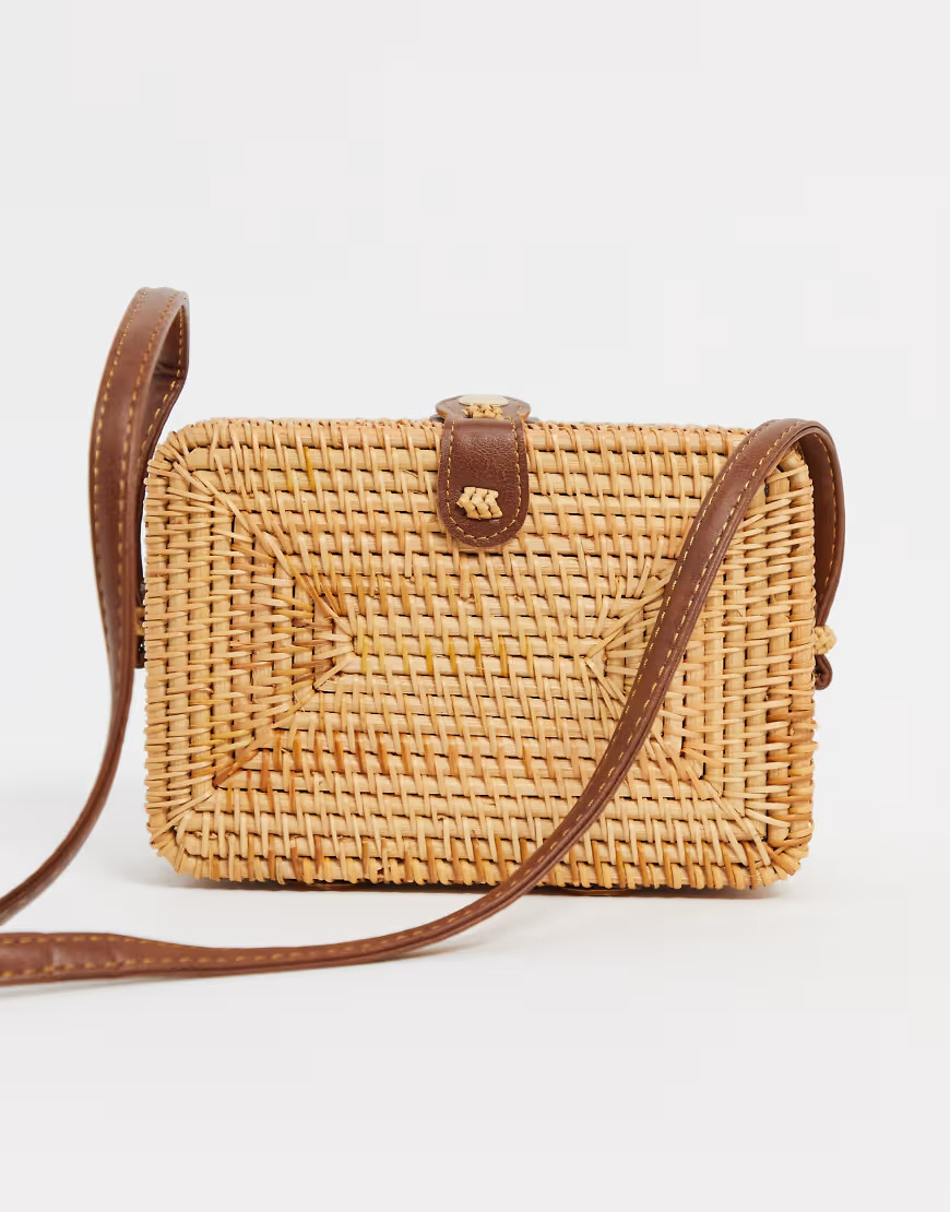 ASOS DESIGN rattan structured square cross body bag-Brown | ASOS (Global)