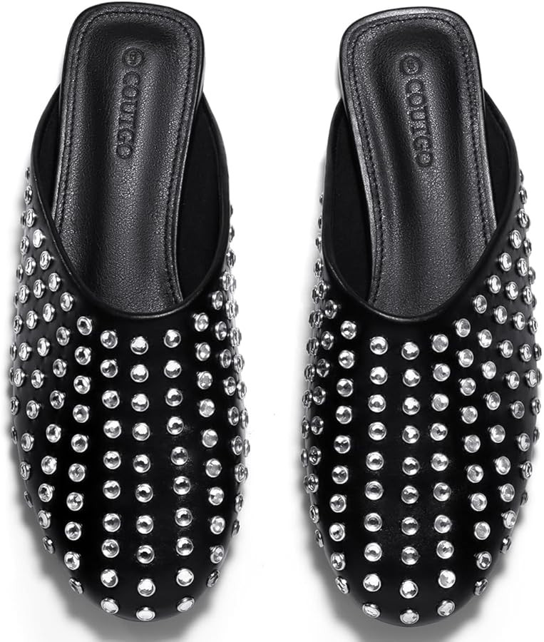 Coutgo Women's Rhinestone Mules Flats Sparkly Leather Slip On Shoes Slippers Comfortable Dress Ba... | Amazon (US)