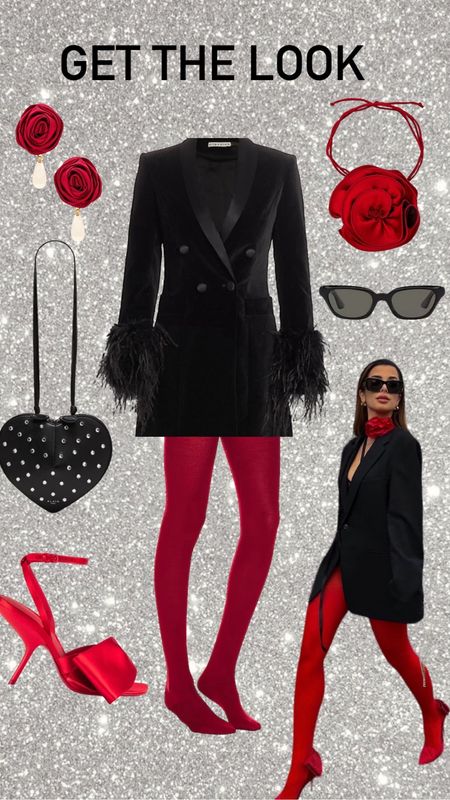 A touch of red trend alert for 2024 , red tights , red flower choker, Red shoes, shoe crush, date night outfit, 

#LTKshoecrush #LTKitbag #LTKstyletip