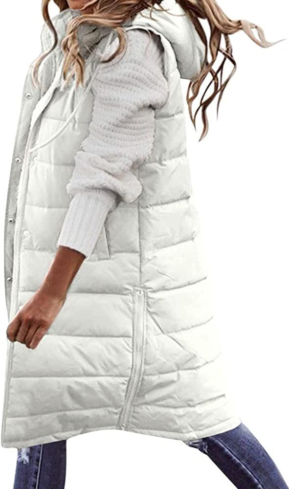 Ytfsrukp Oversized Long Down Vest for Women Outdoor Coats with Hood Long Puffer Vest Winter Coats... | Amazon (US)