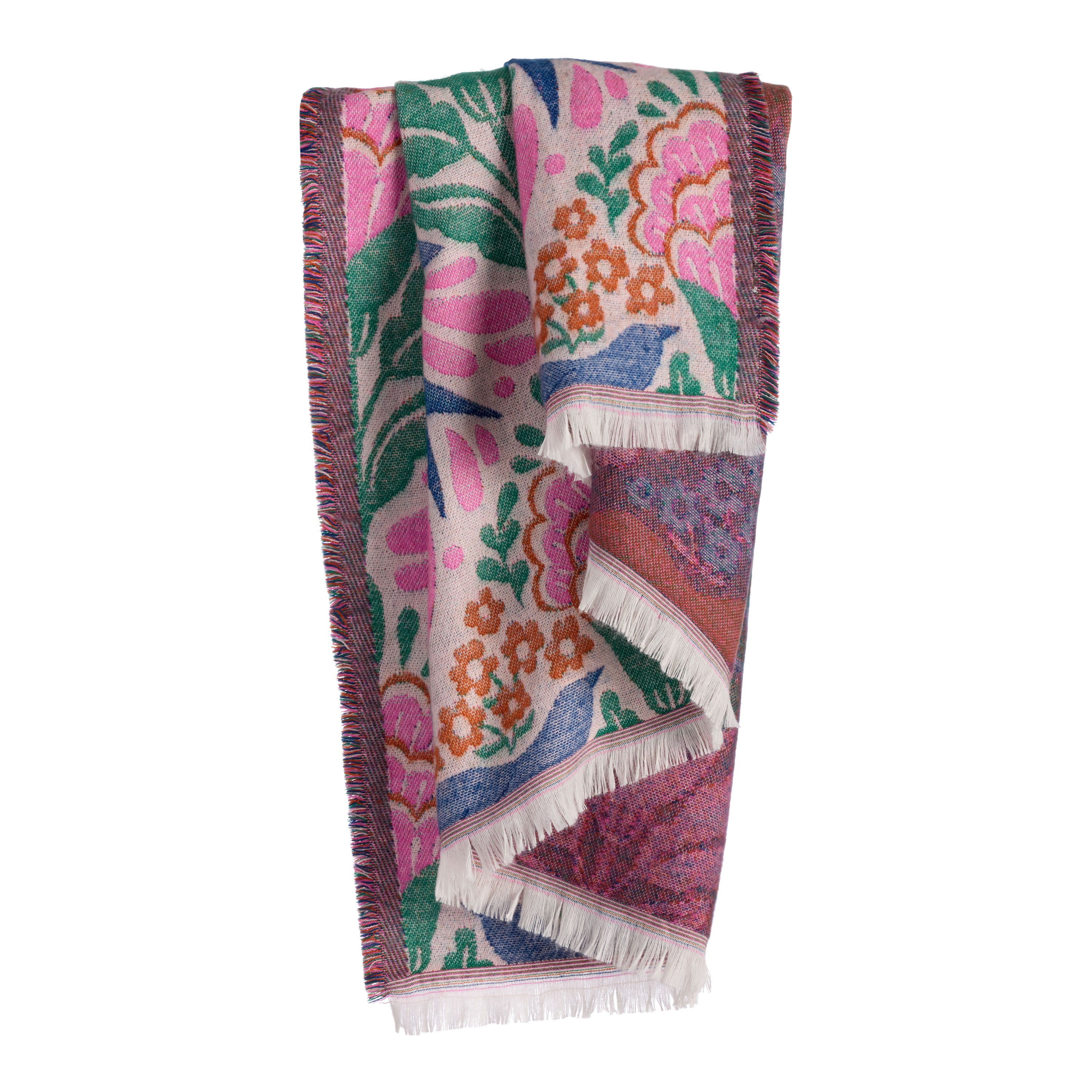 Pink and Blue Milagro Floral Bird Jacquard Throw Blanket | World Market