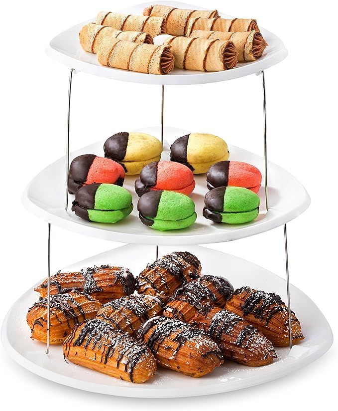 Collapsible Party Tray, 3 Tier - The Decorative Plastic Appetizer Trays Twist Down and Fold Insid... | Amazon (US)