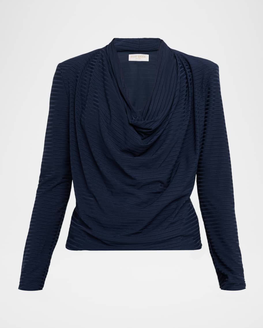 Ramy Brook Antonia Ribbed Cowl-Neck Blouse | Neiman Marcus