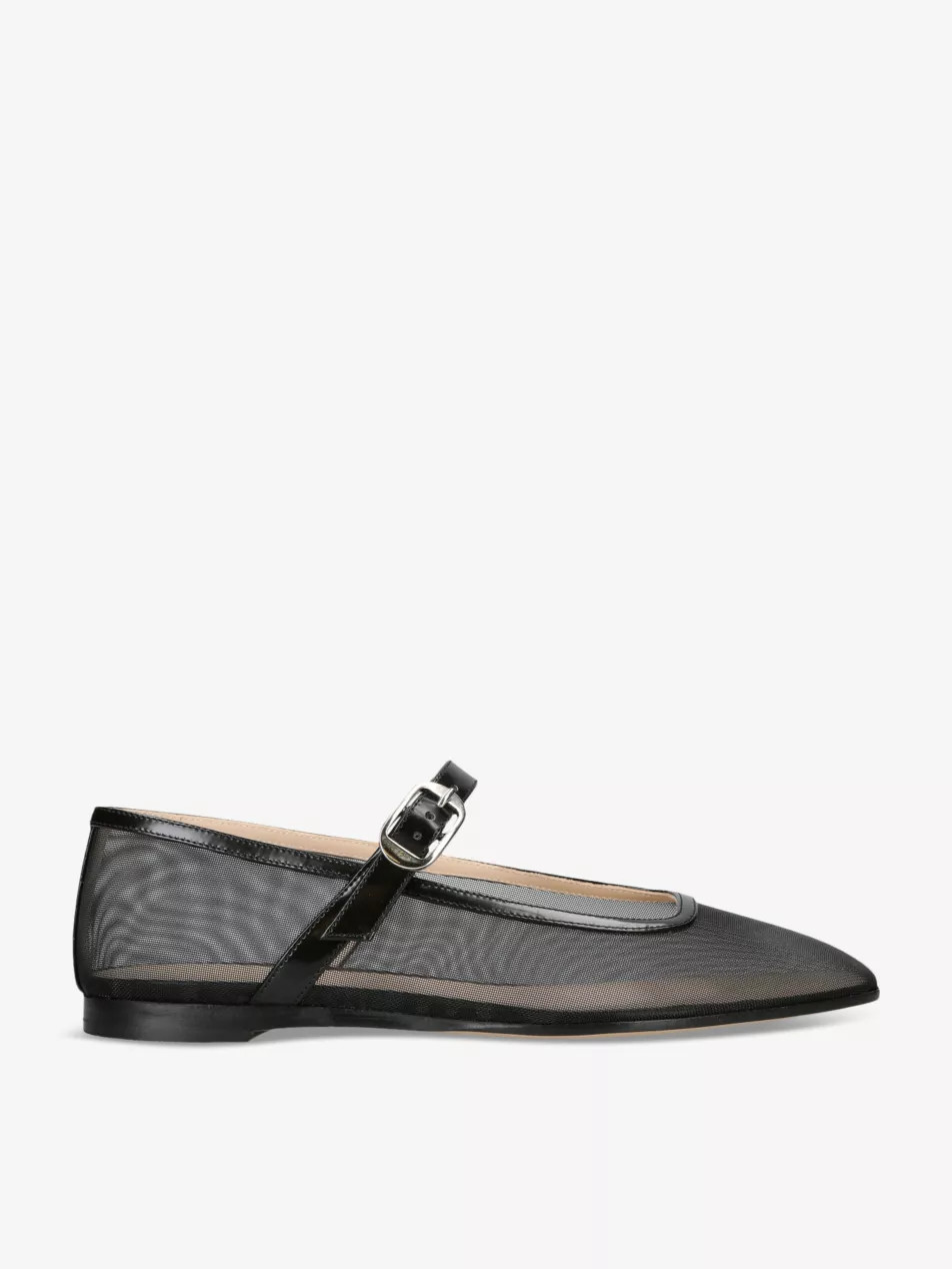 Round-toe trimmed mesh and patent-leather Mary Jane courts | Selfridges