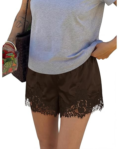 Women Satin Silk Lace Trim Shorts Silky Low Rise Boxer Shorts Y2k Teen Girls Cute Coquette Lounge... | Amazon (US)