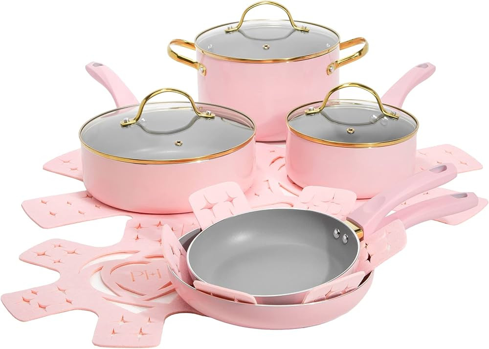 Paris Hilton Epic Nonstick Pots and Pans Set, Multi-layer Nonstick Coating, Tempered Glass Lids, ... | Amazon (US)