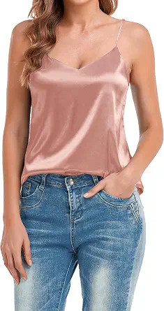 VIDUSSA Women's Silk Camisole Tops V Neck Tank Tops Satin Cami Shirts Sleeveless Blouses | Amazon (US)