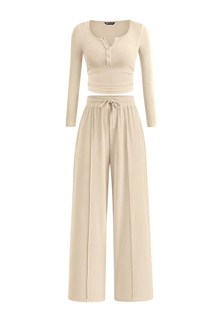 PRETTYGARDEN Women's 2025 Fall Trendy 2 Piece Outfits Lounge Sets Long Sleeve Top Henley Shirts W... | Amazon (US)