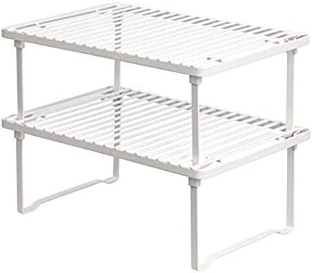 Amazon.com - Amazon Basics Stackable Metal Kitchen Storage Shelves, Set of 2 - White - | Amazon (US)