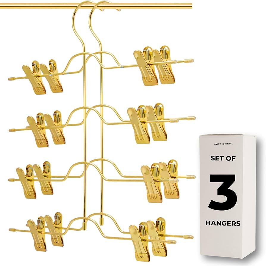 Hangers, Pants & Skirt Hangers Gold 3 Pack Space Saving Closet Organizer and Storage， Clothes H... | Amazon (US)