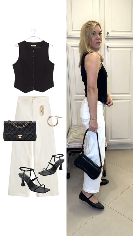 Black vest top
White jeans 
Ballet flats 
Chanel bag 
White denim

Summer outfit 
Summer dress 
Vacation outfit
Vacation dress
Date night outfit
#Itkseasonal
#Itkover40
#Itku

#LTKVideo #LTKItBag #LTKShoeCrush