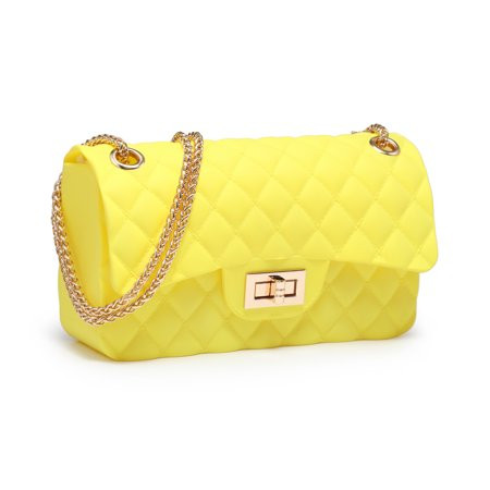 POPPY Quilted Jelly Bag for Women Crossbody Purse Shoulder Handbag with Metal Chain Strap/Neon-Yello | Walmart (US)