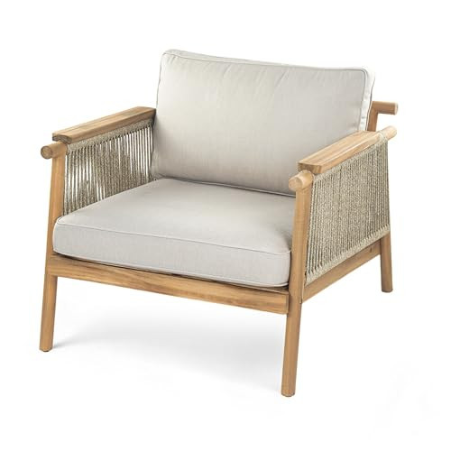 GDFStudio Outdoor Club Chair,Patio Rope-Weave Armchair with Beige Cushion,Modern Wood Lounge Chair Single Sofa,Accent Chair for Outdoor Indoor Poolside Balcony Backyard,400lbs Heavy Duty 1PC Teak | Amazon (US)