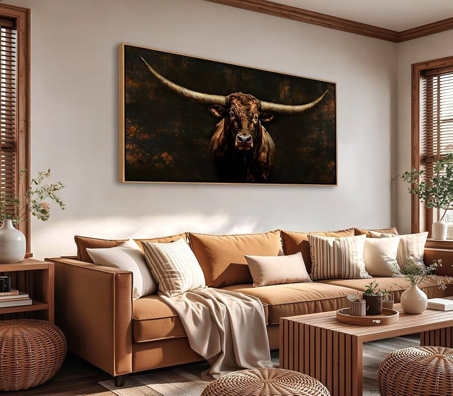 yearainn Texas Longhorn Bull Framed Wall Art, Western Rustic Farmhouse Cow Decor Canvas Pictures,... | Amazon (US)