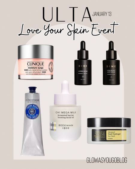 Ulta Love Your Skin Event January 13. 50% off these skincare favs!

Clinique. L’Occitane. Beekman 1802. COSRX. DIME Beauty

#LTKbeauty #LTKsalealert