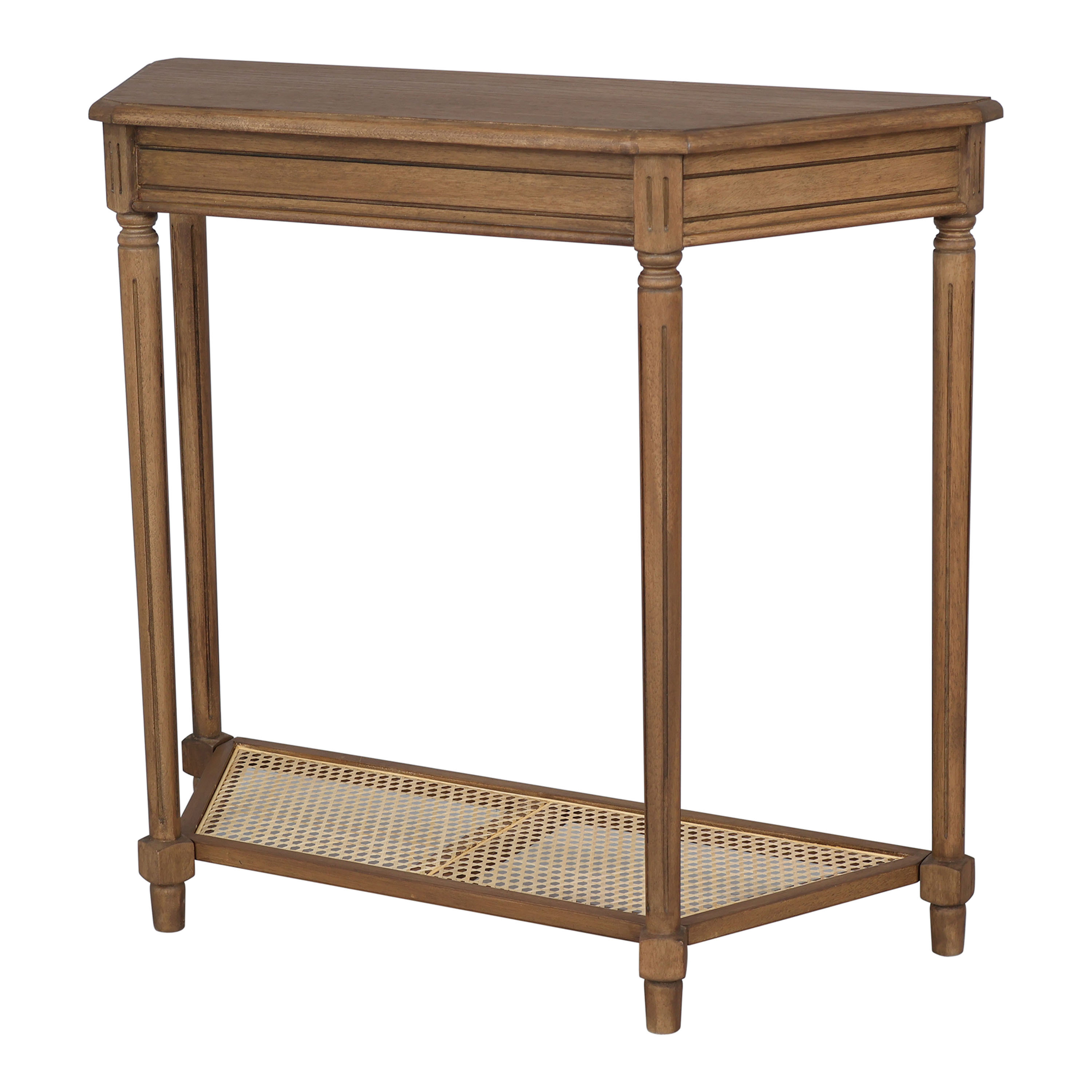 Lavinia Half Round Wood and Cane Console Table with Shelf | World Market