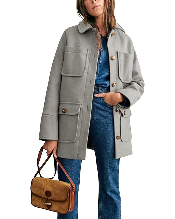 Omoone 2025 Winter Elegant Womens Pea Coat Mid Long Wool Coat Wool Blend Trench Coat with Pockets | Amazon (US)