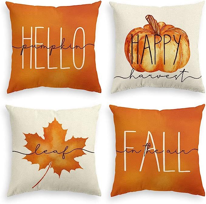 Amazon.com: AVOIN colorlife Hello Pumpkin Fall Happy Harvest Maple Leaf Throw Pillow Covers, 18 x... | Amazon (US)