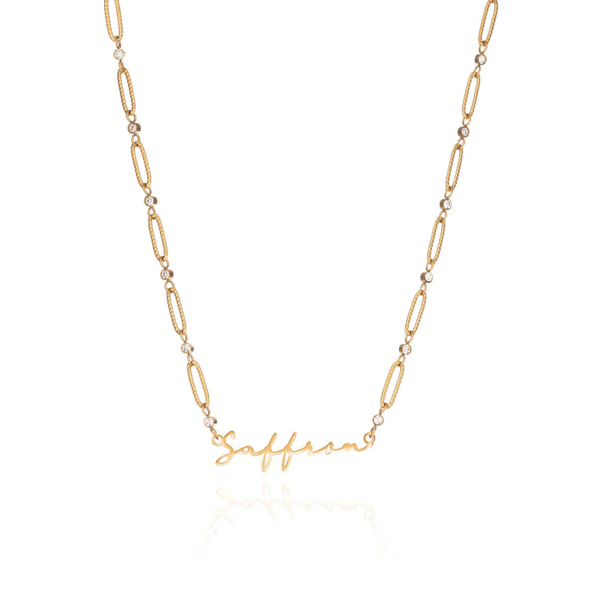 Crystal Paperclip Chain Name Necklace (Gold) | Abbott Lyon