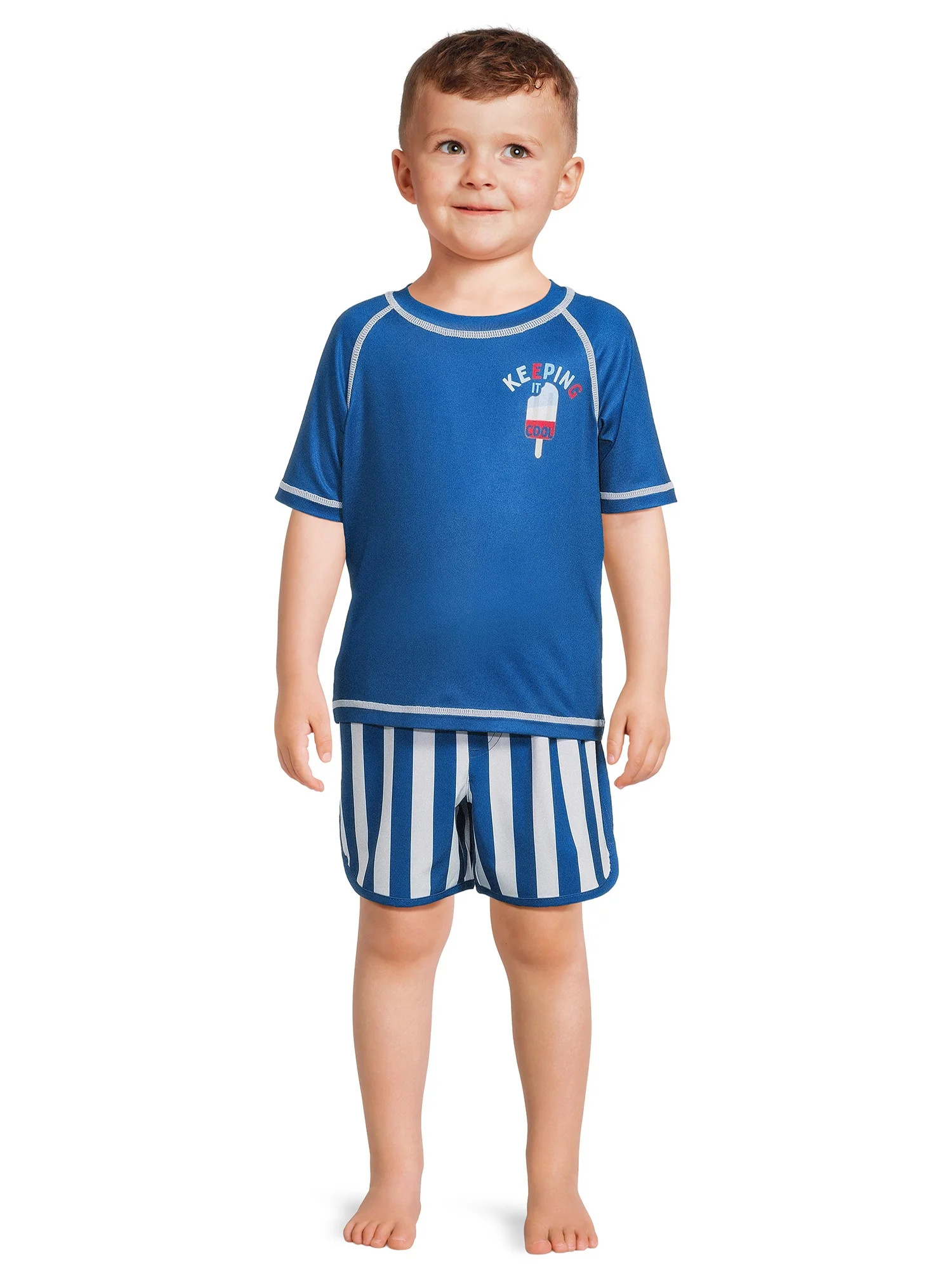 Wonder Nation Toddler Boy Short Sleeve Rash Guard Swim Set, Sizes 12M-5T - Walmart.com | Walmart (US)