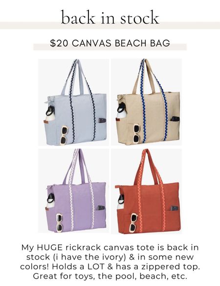 My HUGE rickrack canvas tote is back in stock (i have the ivory) & in some new colors! Holds a LOT & has a zippered top. Great for toys, the pool, beach, etc.

#LTKitbag #LTKSeasonal #LTKfindsunder50